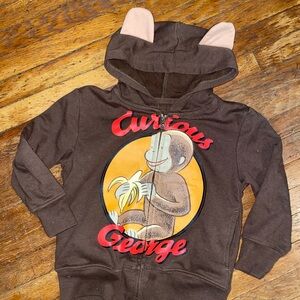 Vintage y2k Curious George zip up hooded sweatshirt with monkey ears no flaws